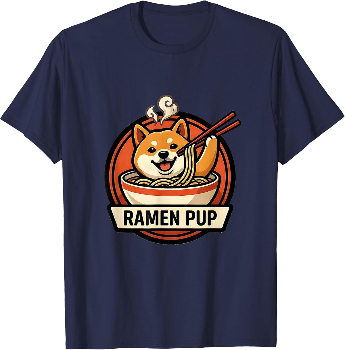 Men's Ramen Pup Cute Kawaii Anime Food Lover Japanese Animal Humor T-Shirt - Navy Blue