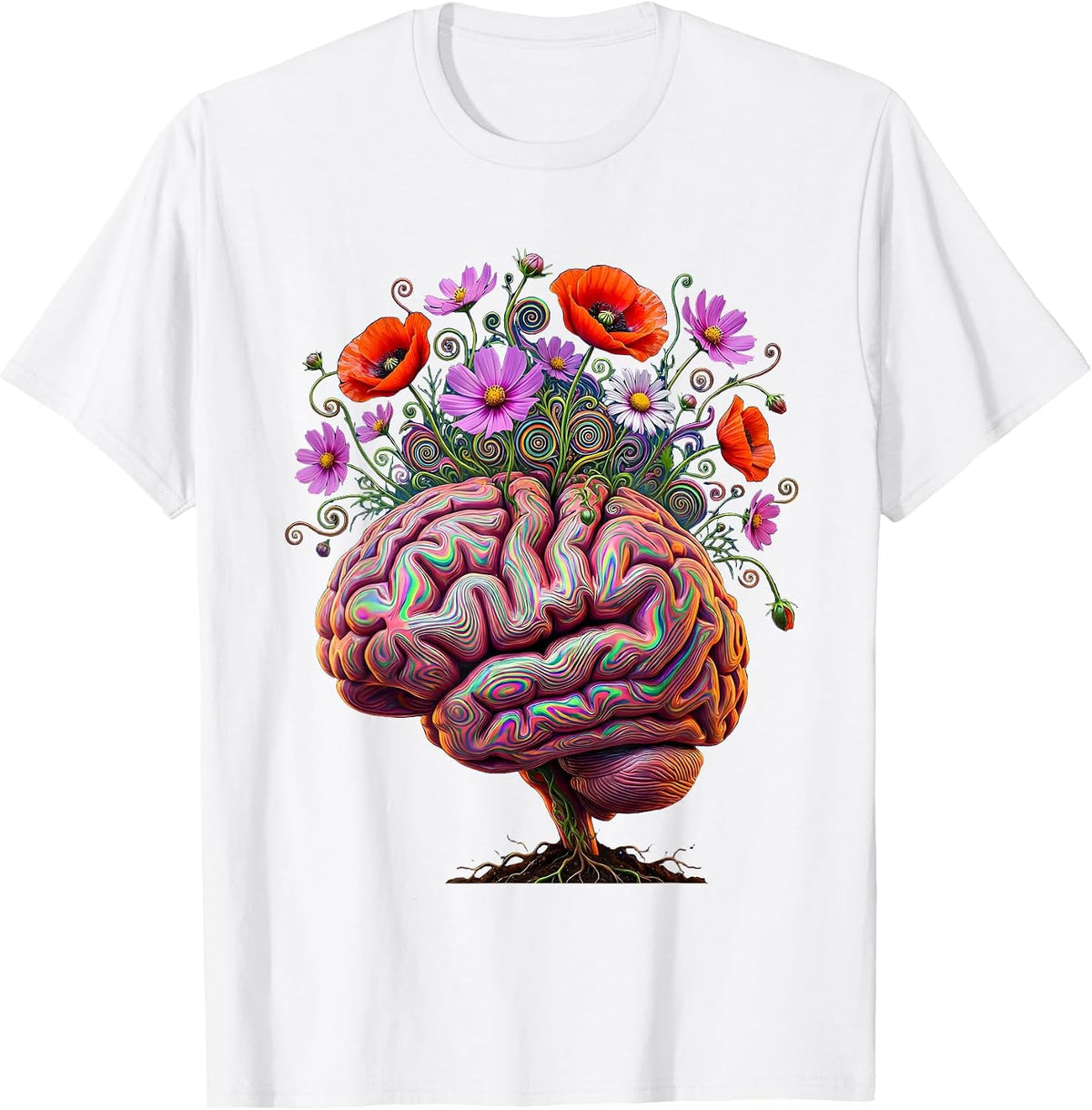 Men's Blooming Brain Wildflower Neurodiversity Art T-Shirt - White
