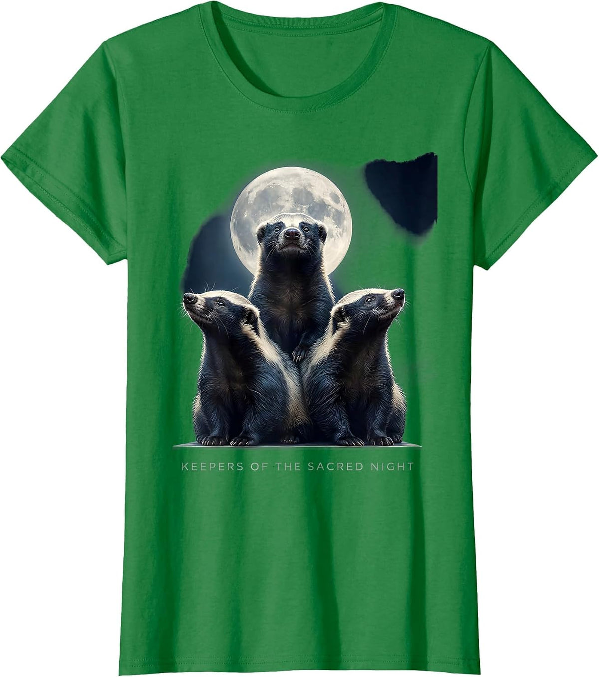 Women's Keepers of the Sacred Night Honey Badger Howling Parody Meme T-Shirt - Kelly Green