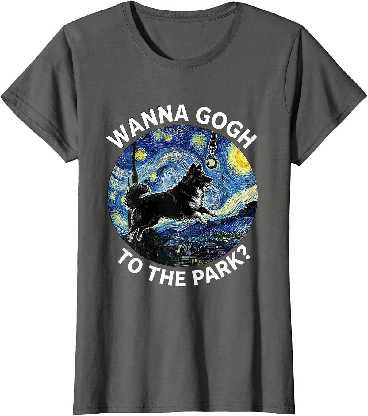 Women's Wanna Gogh To The Park Silly Dog Lover Novelty Art T-Shirt - Asphalt Grey