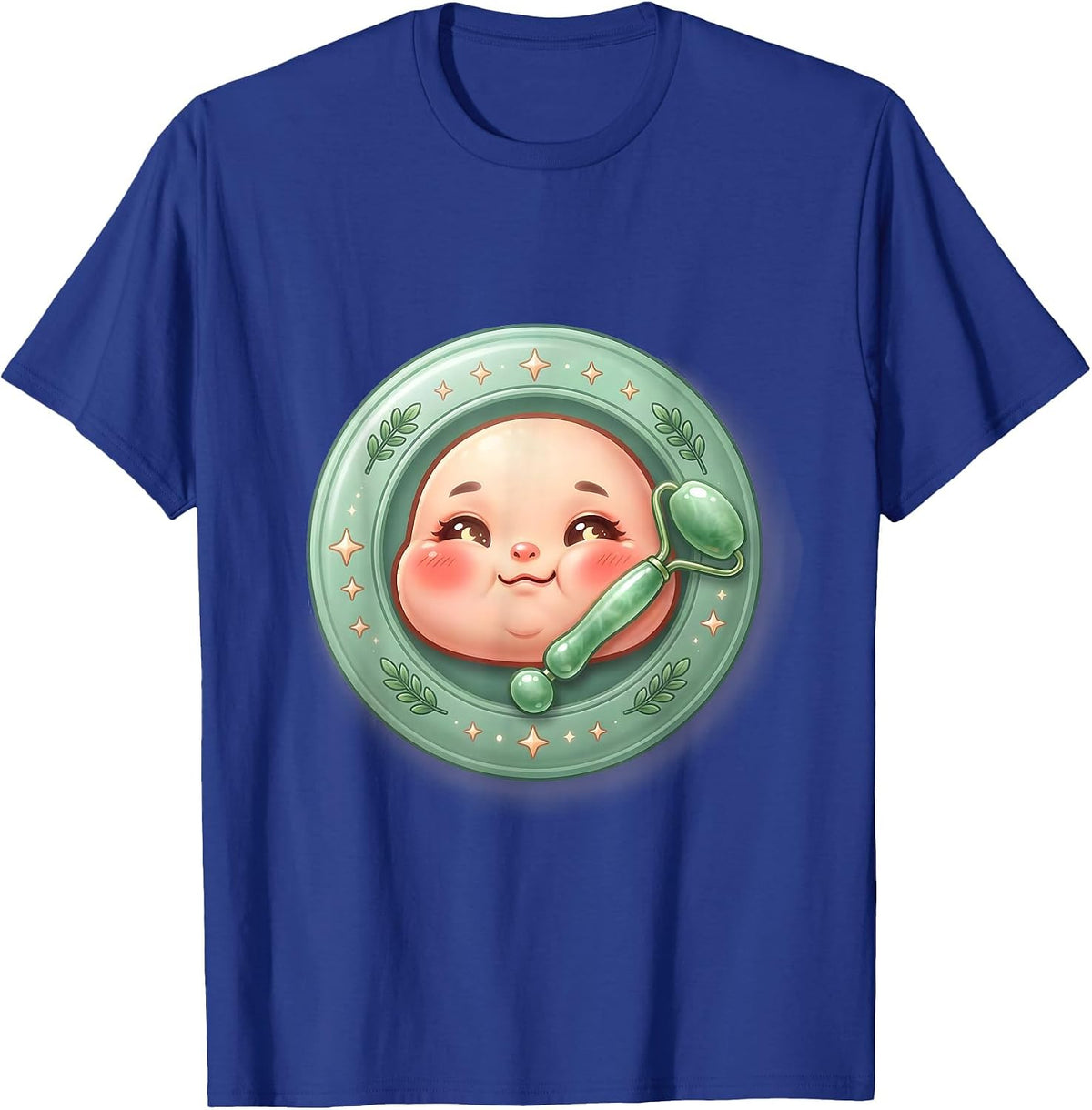 Men's K-Beauty Jade Roller Skincare Illustration T-Shirt - Royal Blue