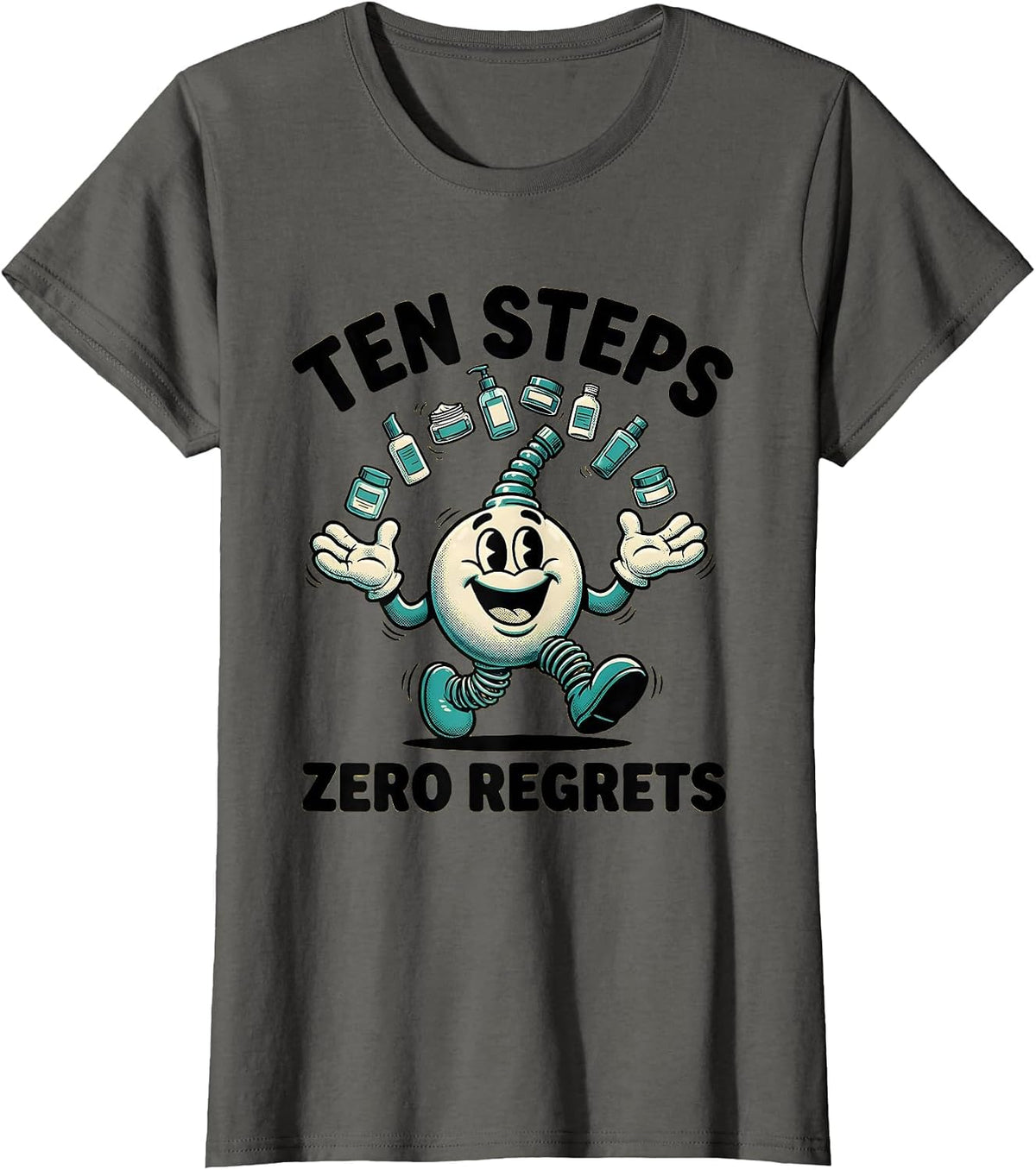 Women's K-Beauty Ten Steps Zero Regrets Skincare Design T-Shirt - Asphalt Grey