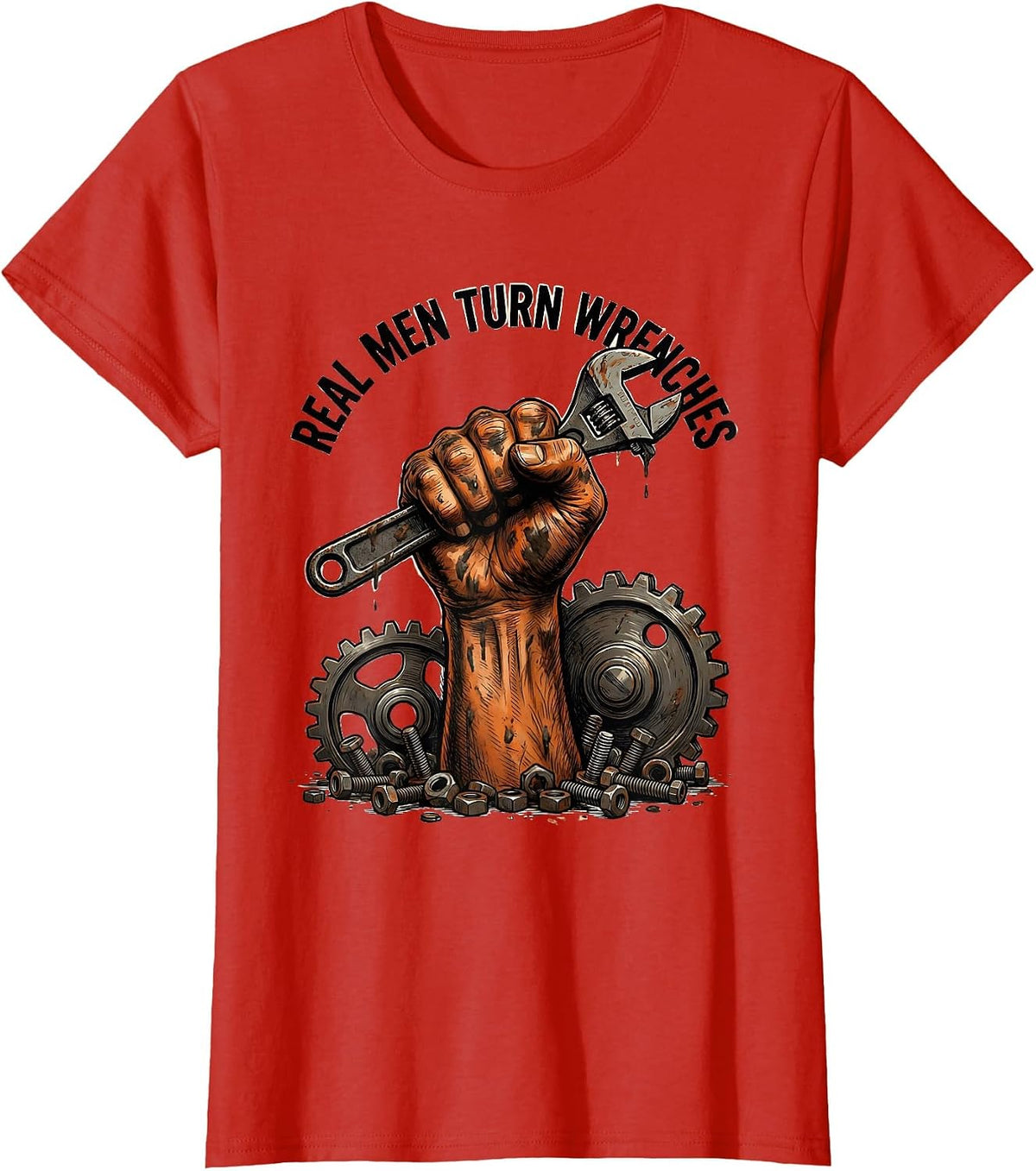 Real Men Turn Wrenches Mechanic Design T-Shirt - Red