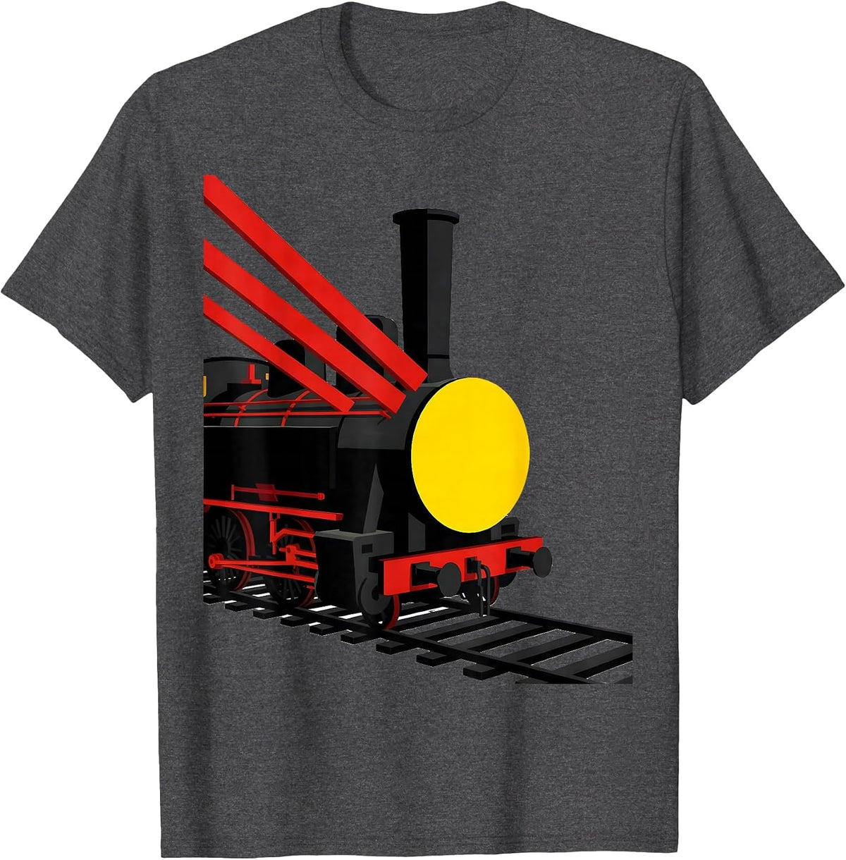 Angular Steam Locomotive Bauhaus Modernist Train Enthusiast T-Shirt - Dark Heather Grey