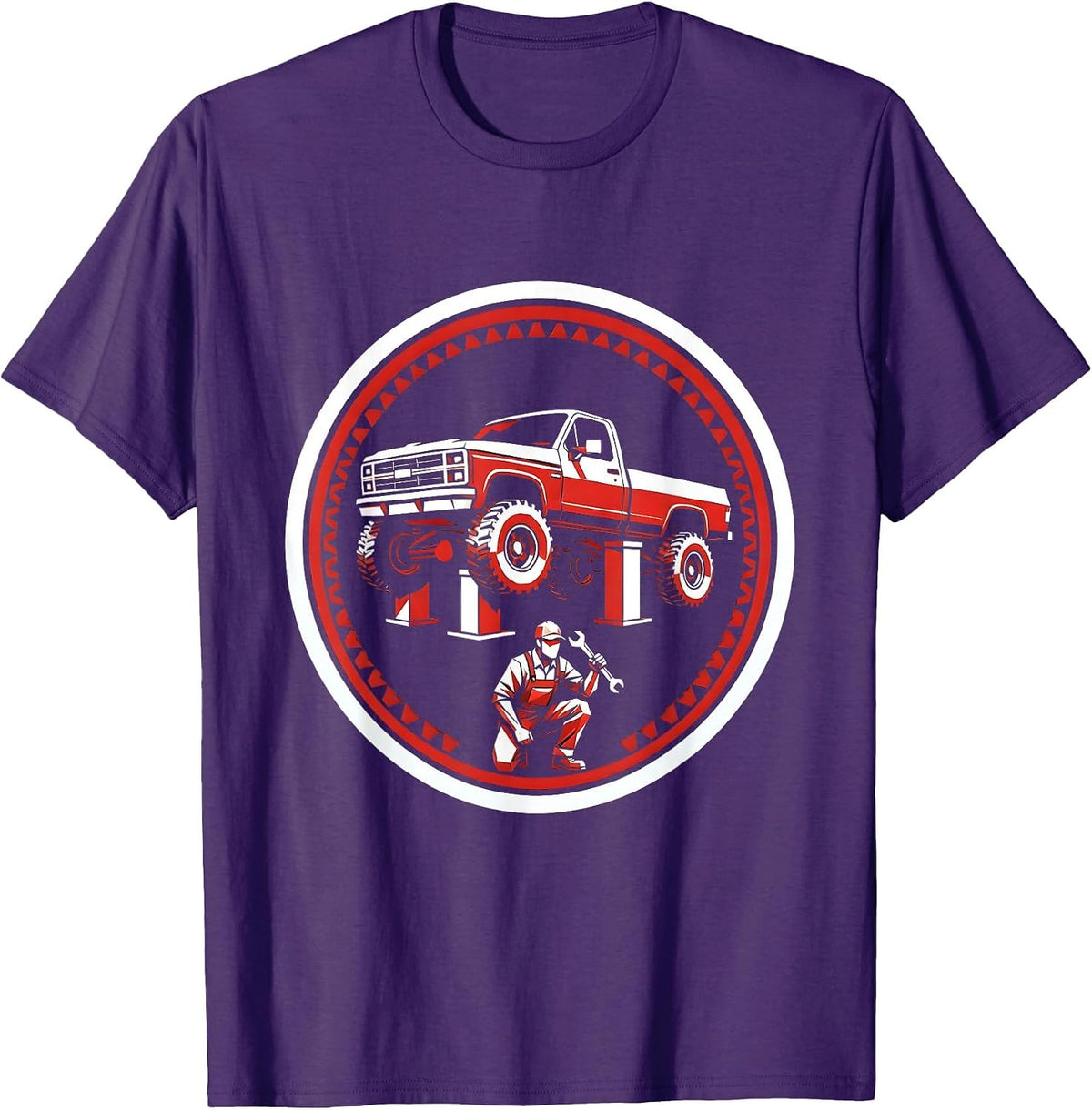 Mechanic Silhouette Under Lifted Classic Truck T-Shirt - Purple