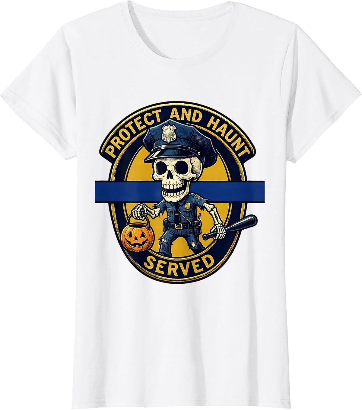 Protect and Haunt Served Halloween Thin Blue Line T-Shirt - White
