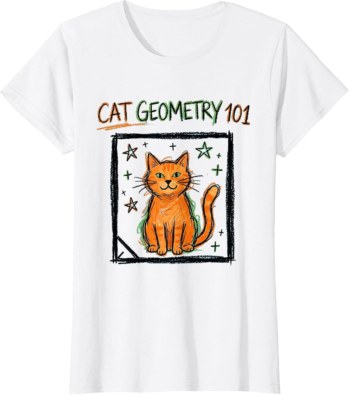 Cat Geometry 101 Funny Math Teacher Cat Lover Gift T-Shirt - White