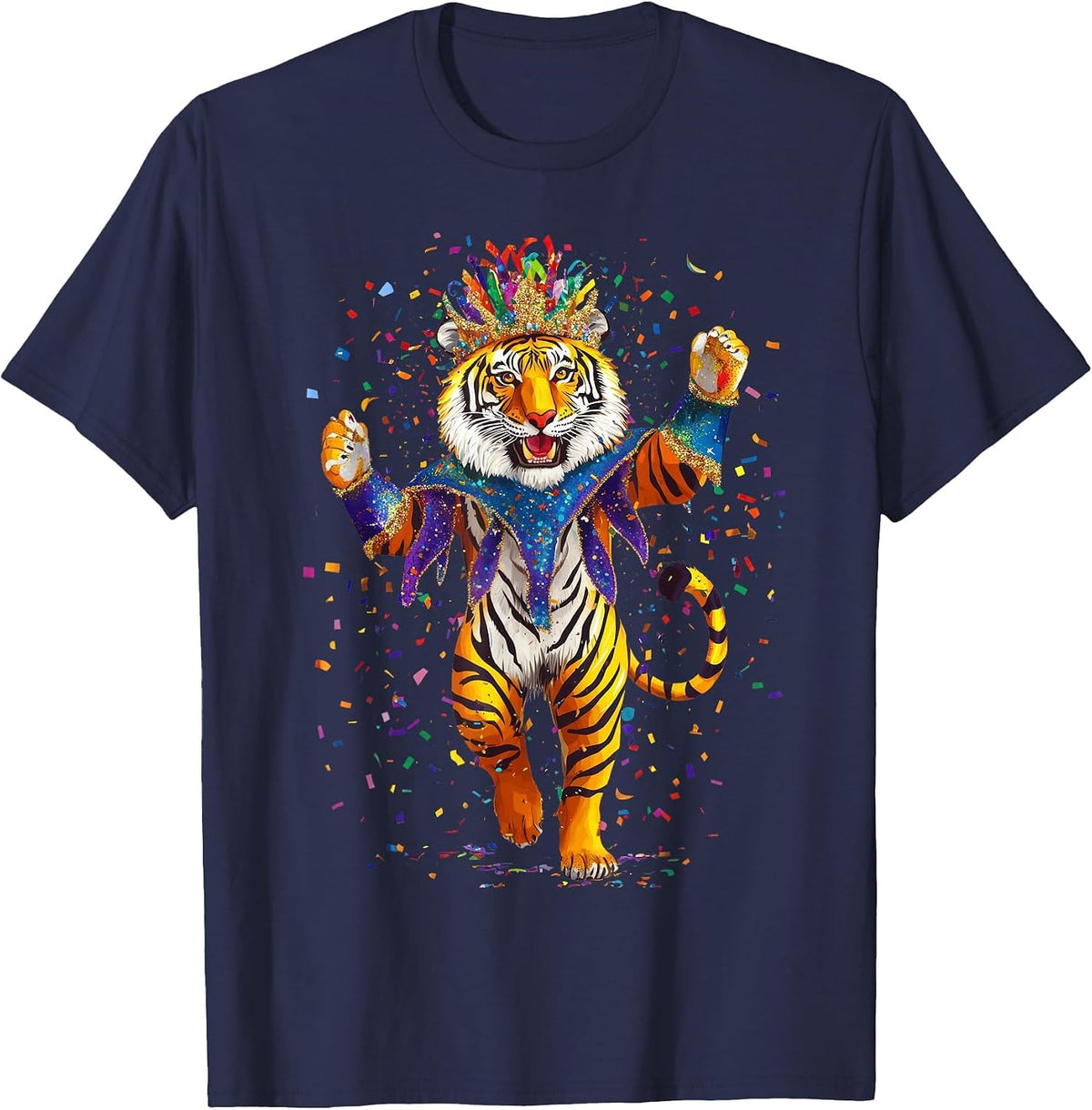 Mardi Gras Tiger T-Shirt - Navy Blue