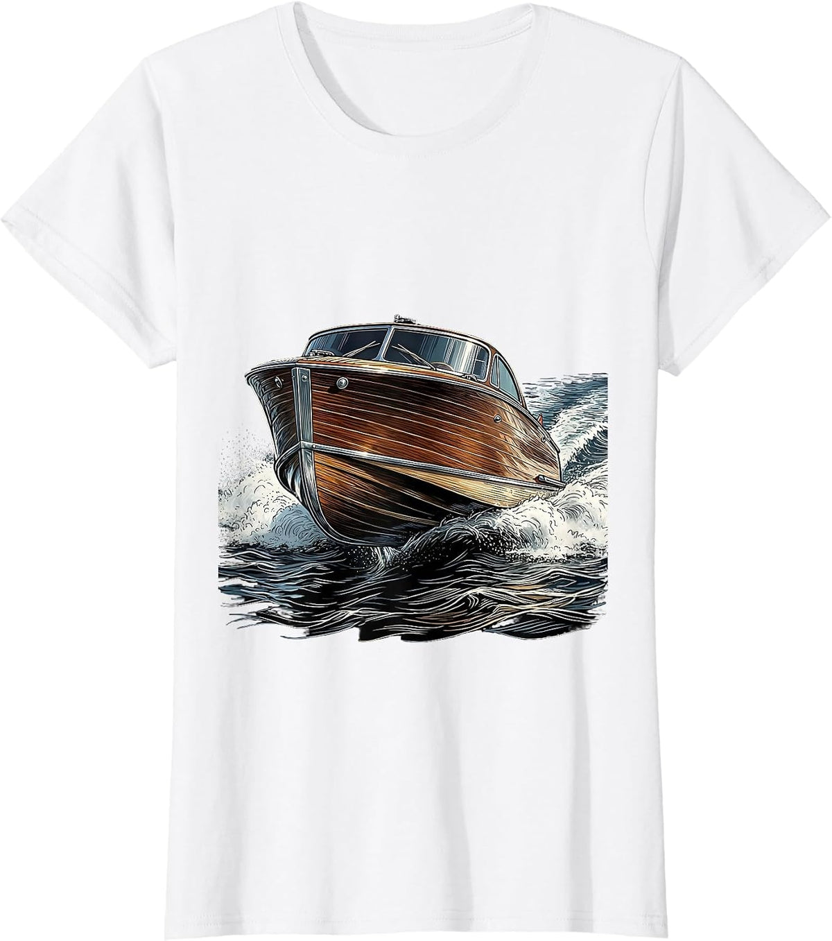 Vintage Speedboat Foamy Wake Retro Nautical Design T-Shirt - White