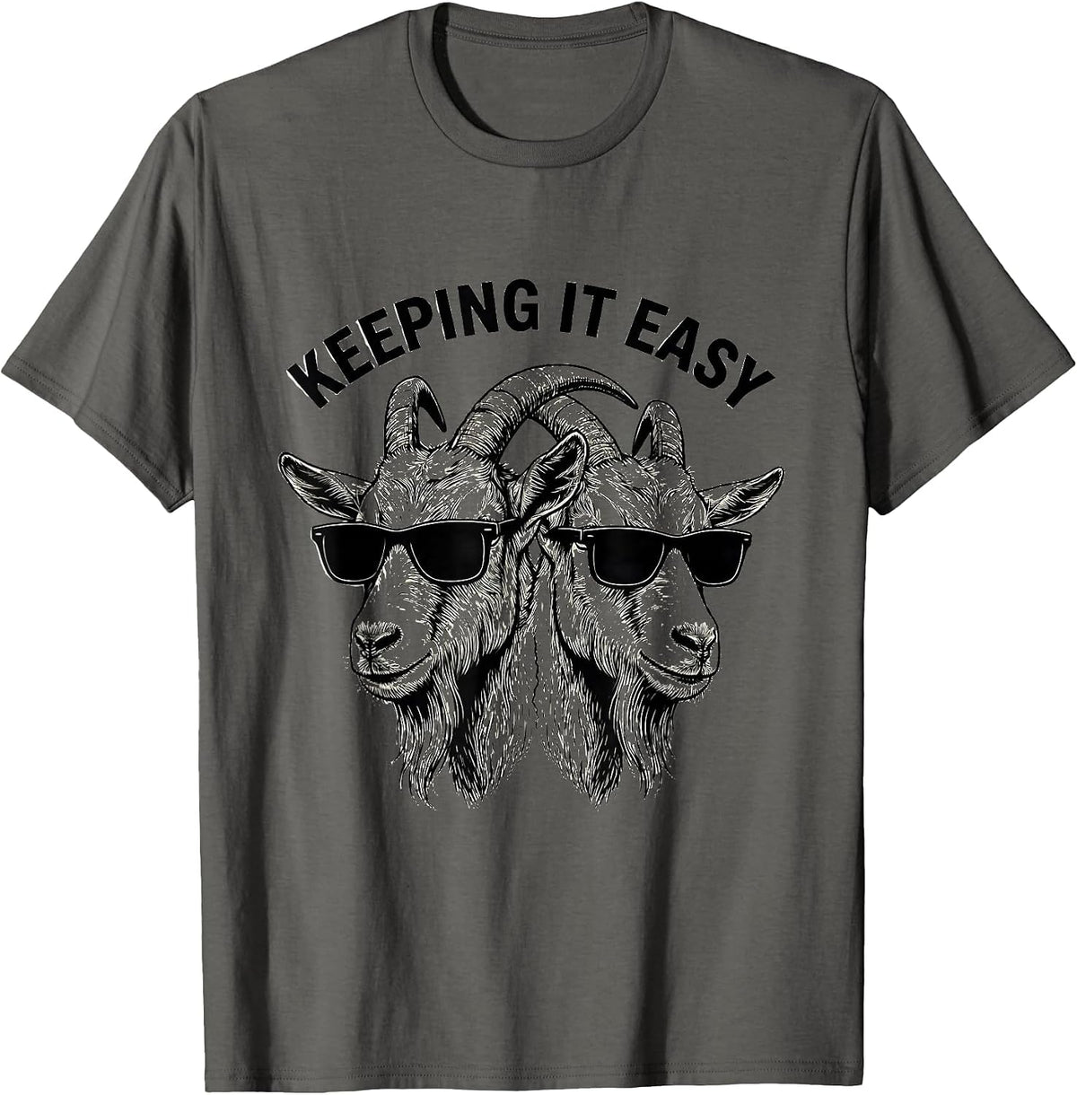 Keeping It Easy Line Art Cool Goat with Sunglasses Animal T-Shirt - Asphalt Grey