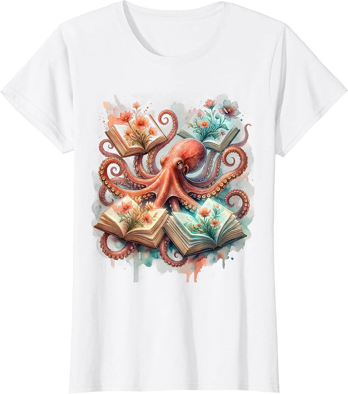 Neurodiversity Octopus Reading Books Illustration T-Shirt - White