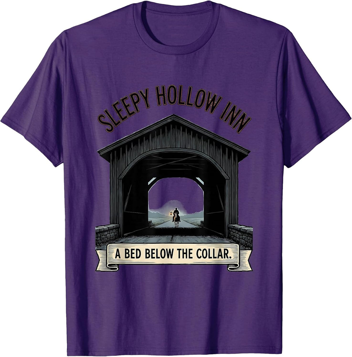 Men's Sleepy Hollow Inn A Bed Below The Collar Gothic T-Shirt - Purple
