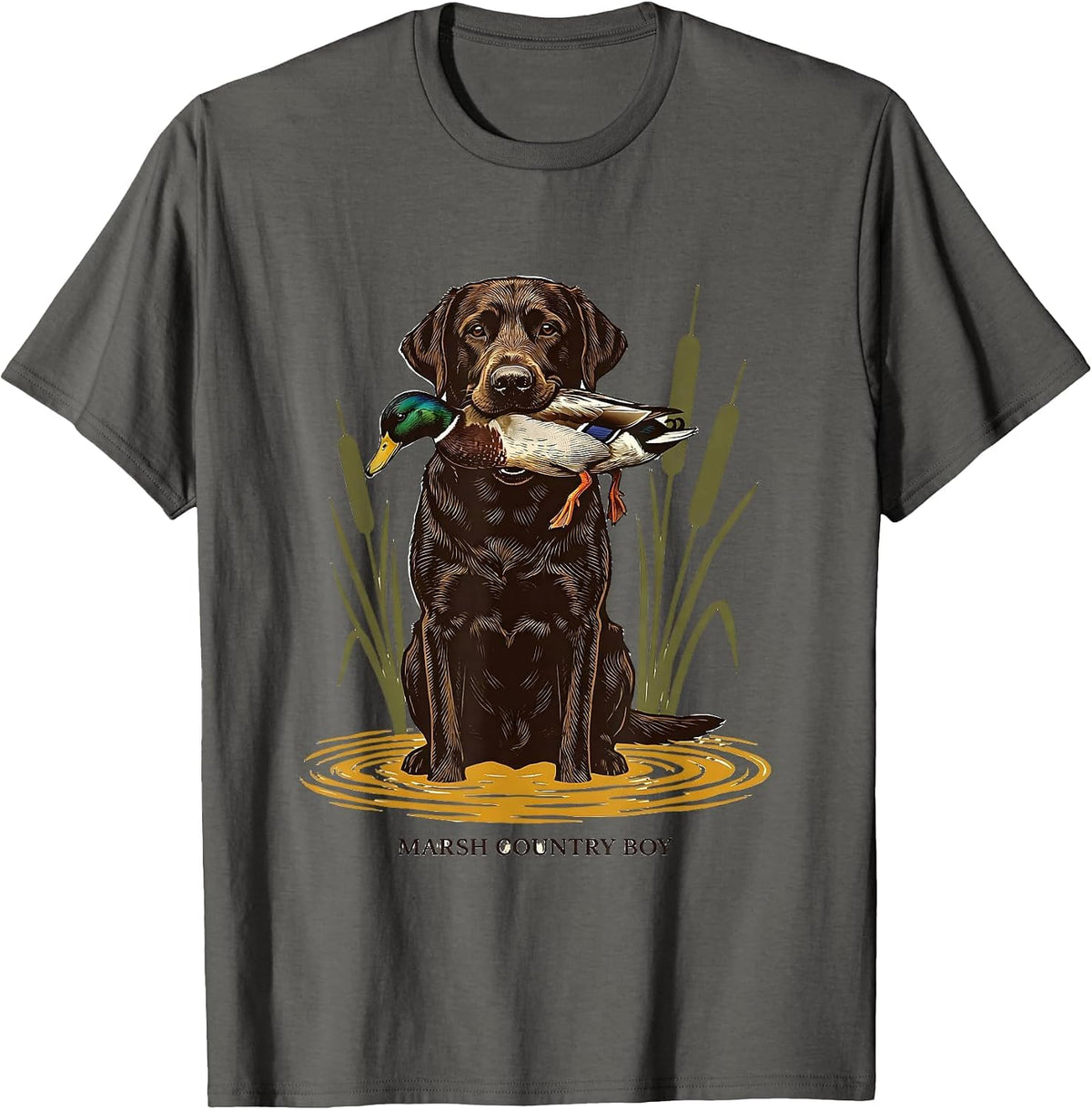 Marsh Country Boy Screenprint Poster Labrador Duck Hunting T-Shirt - Asphalt Grey