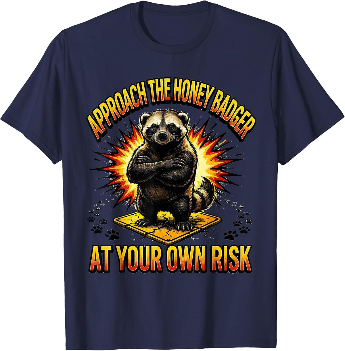 Men's Approach The Honey Badger At Your Own Risk Funny T-Shirt - Navy Blue