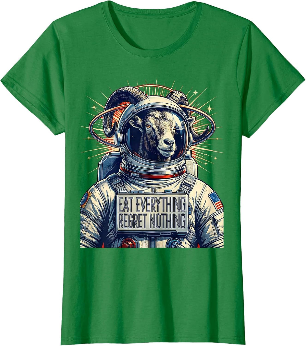 Goat Eat Everything Regret Nothing Funny Design T-Shirt - Kelly Green