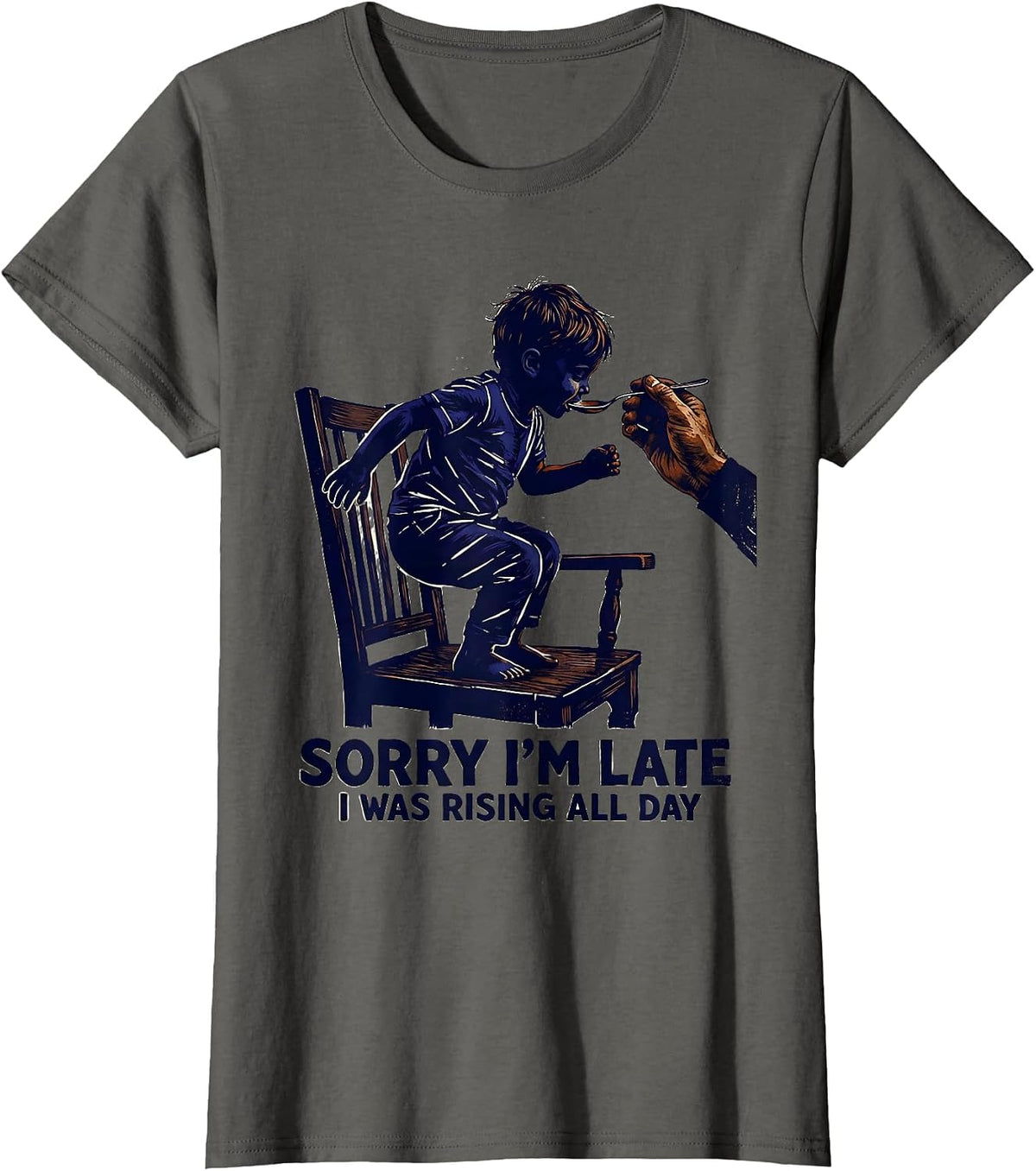 Women's Sorry I'm Late, I Was Rising All Day Retro Occupational T-Shirt - Asphalt Grey