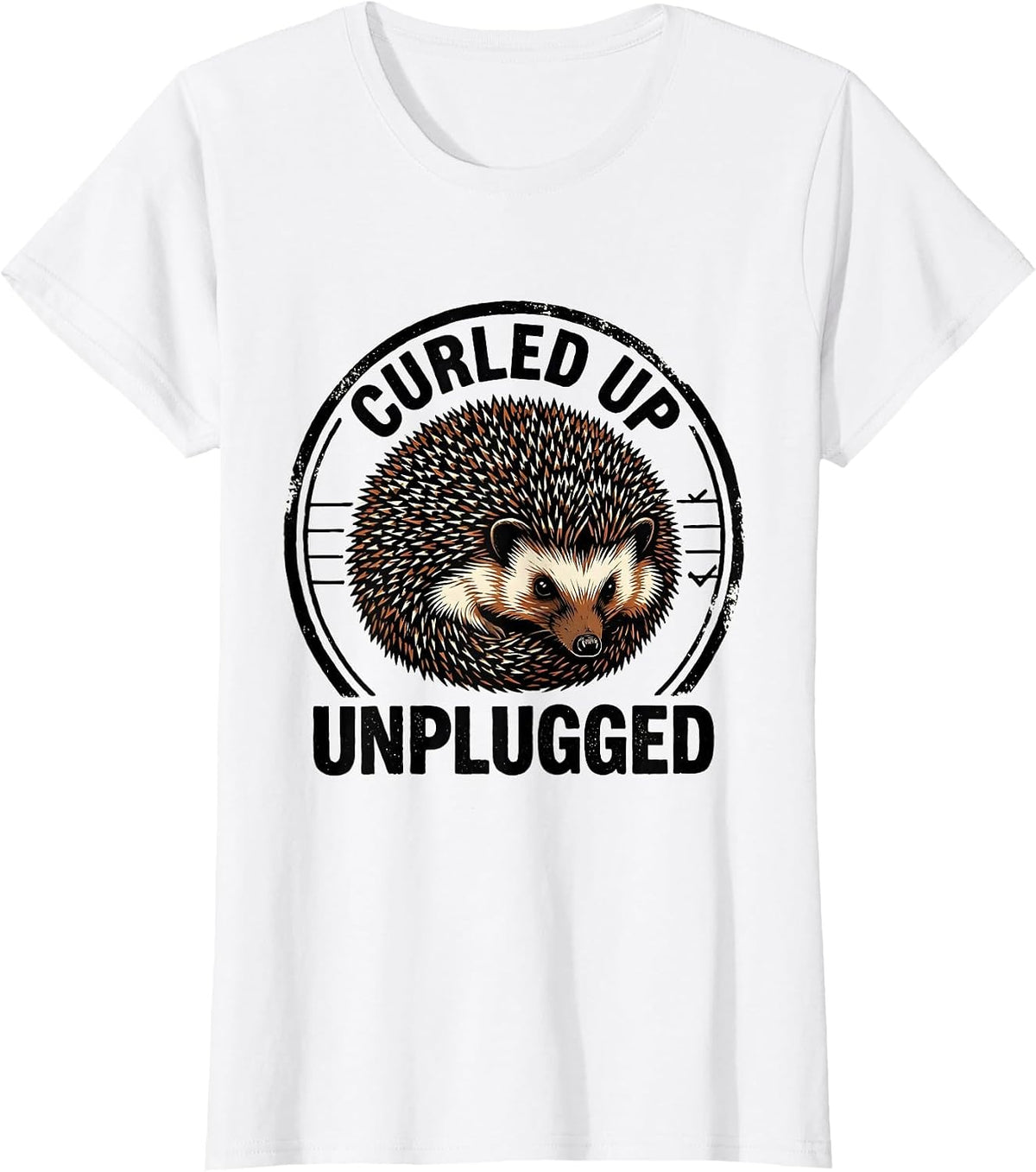 Curled Up, Unplugged Funny Hedgehog Lover Quirky Humor T-Shirt - White
