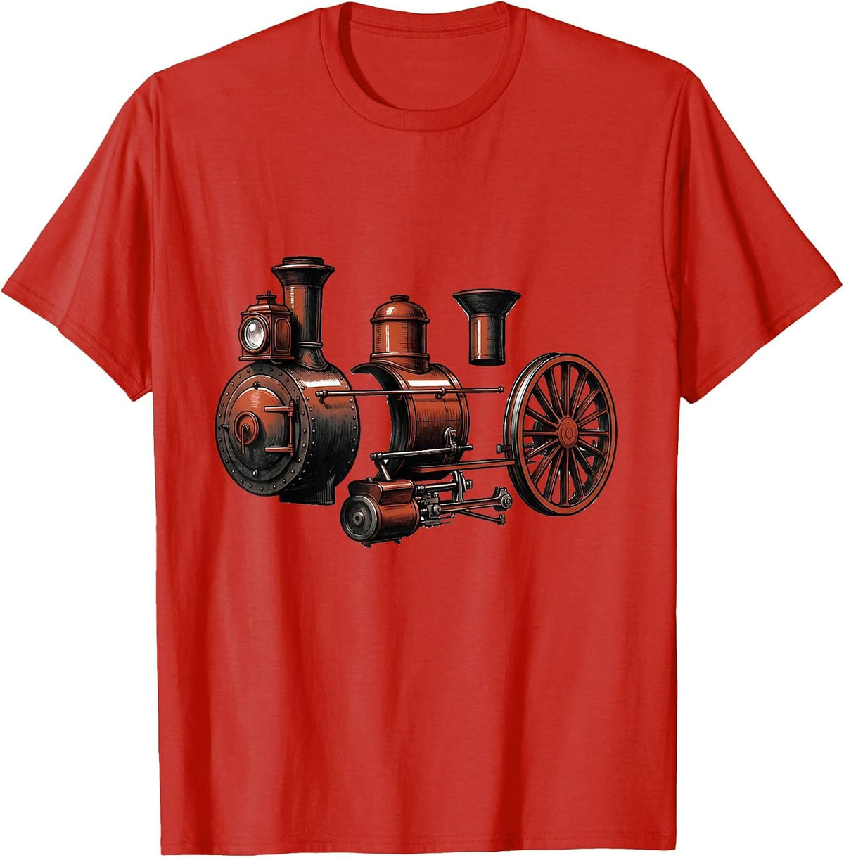 Men's Steam Locomotive Exploded View Train Enthusiast Gift T-Shirt - Red