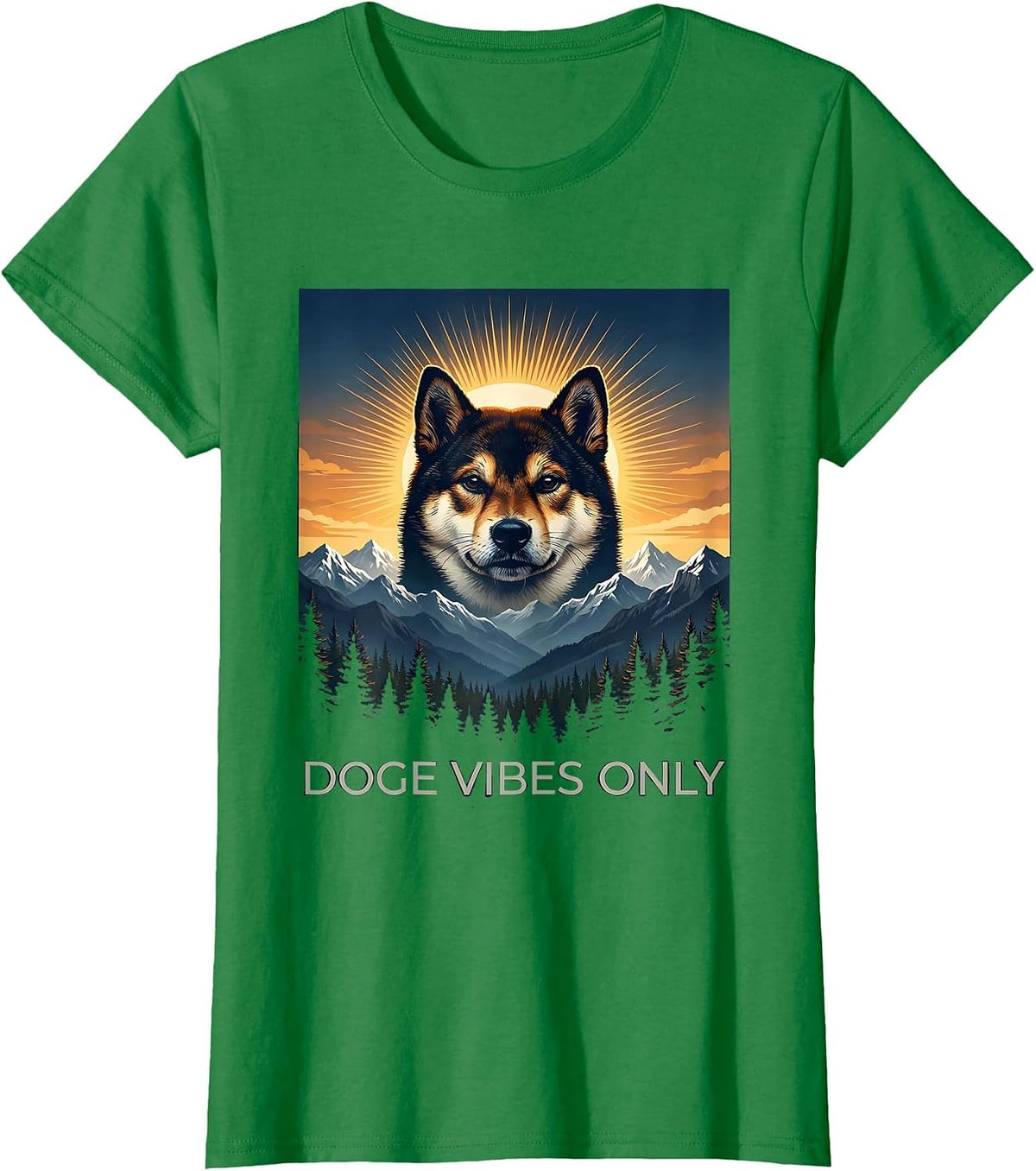 Doge Vibes Only Meme Internet Culture Design T-Shirt - Kelly Green
