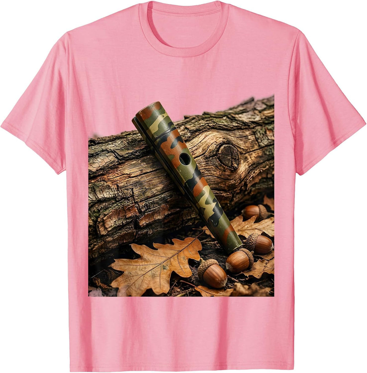Men's Camo Duck Call on Weathered Log Graphic T-Shirt - Pink