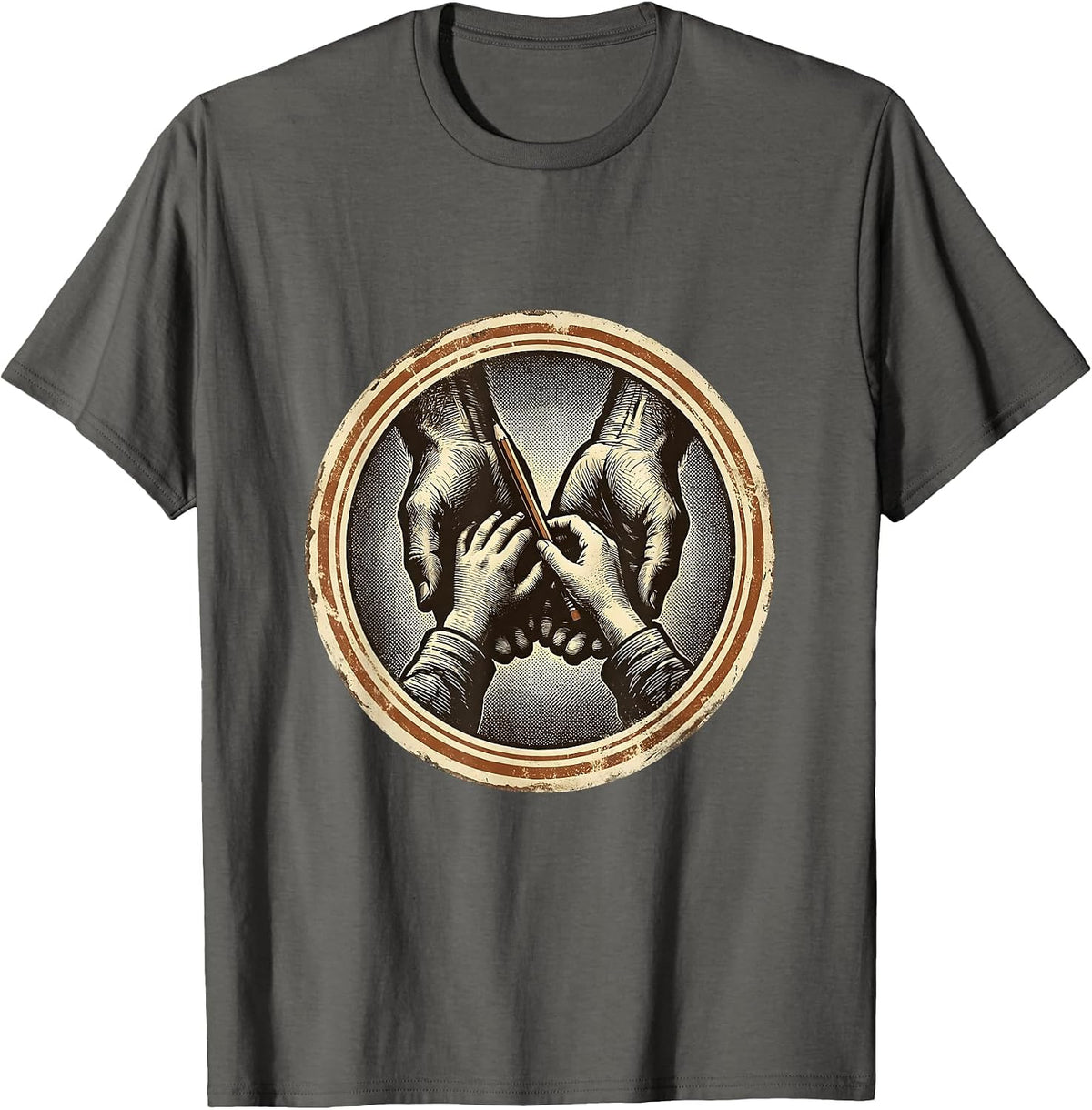 Sped Teacher Guiding Hands Writing Illustration T-Shirt - Asphalt Grey