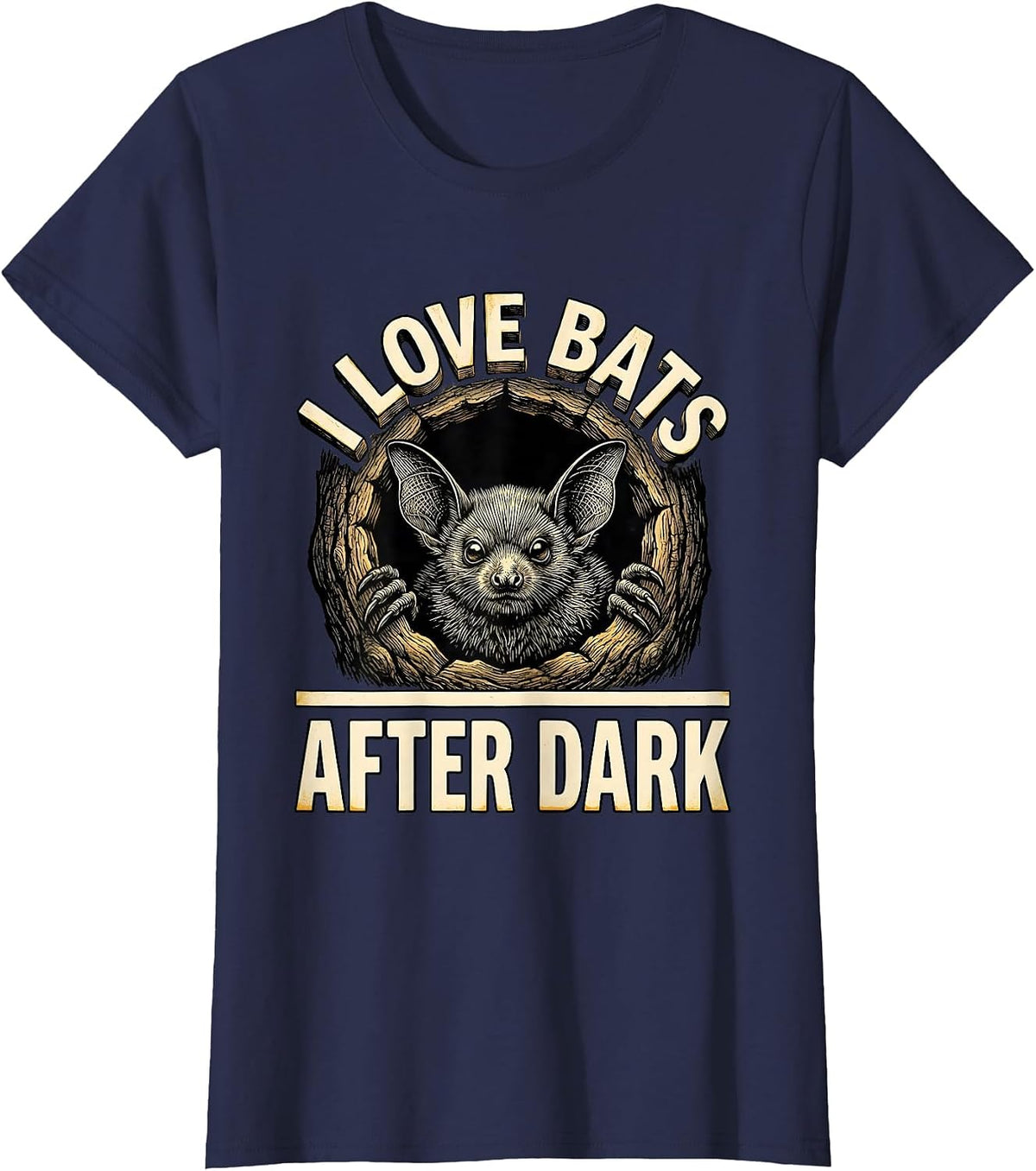 Women's I Love Bats After Dark Vintage Bat Lover Halloween Nature T-Shirt - Navy Blue