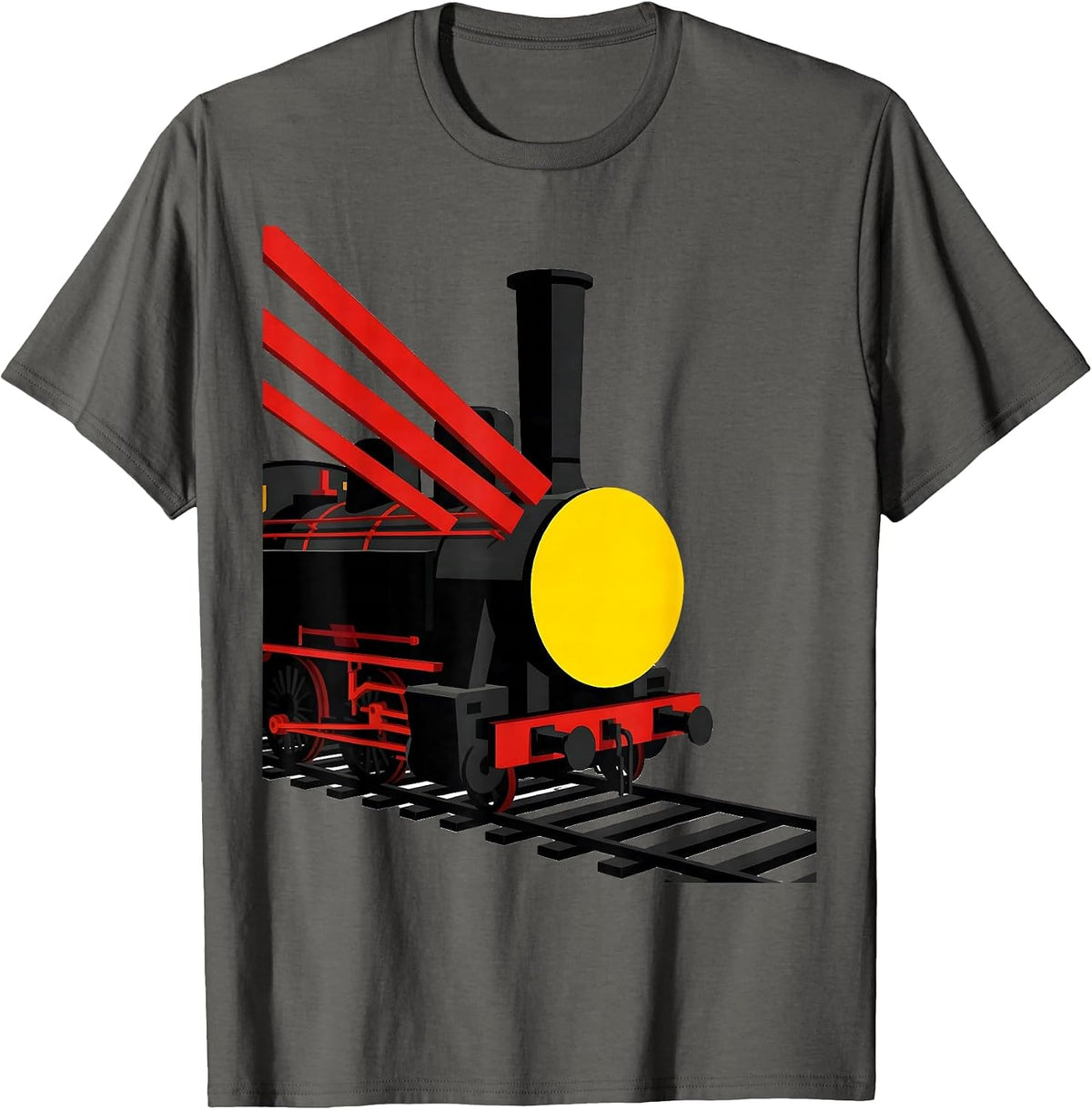 Angular Steam Locomotive Bauhaus Modernist Train Enthusiast T-Shirt - Asphalt Grey