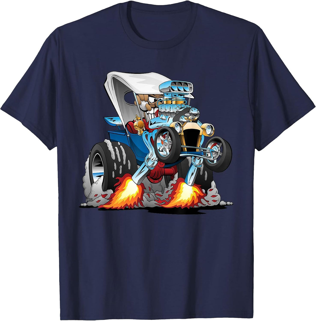 Classic Style Hotrod Funny Car Dragster Design T-Shirt - Navy Blue