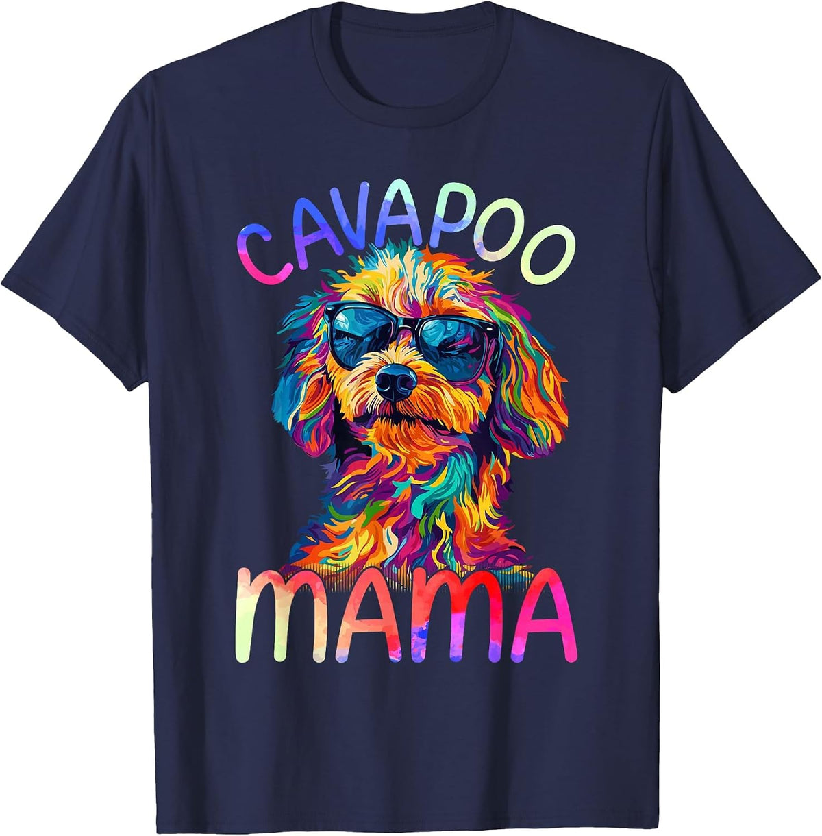 Cavapoo Mom Mama Colorful Pop Art Cavapoo Dog T-Shirt - Navy Blue