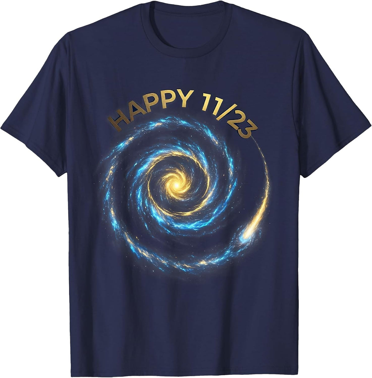 Happy 11/23 Cosmic Fibonacci Spiral Sacred Geometry Math T-Shirt - Navy Blue