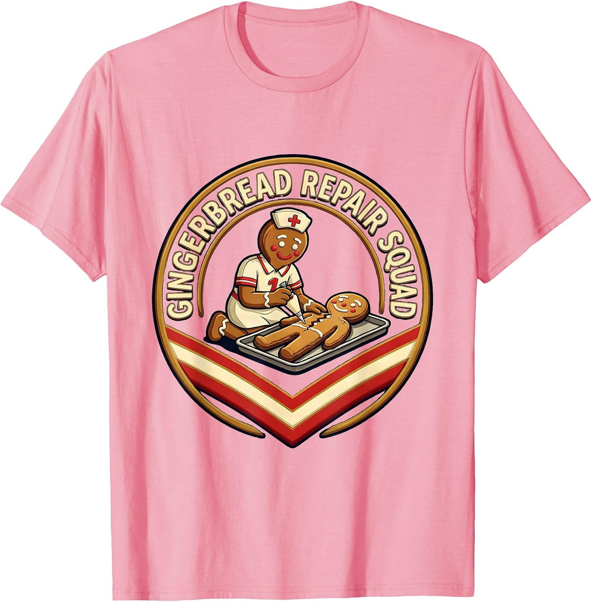 Gingerbread Repair Squad Funny Christmas Nurse Gingerbread T-Shirt - Pink