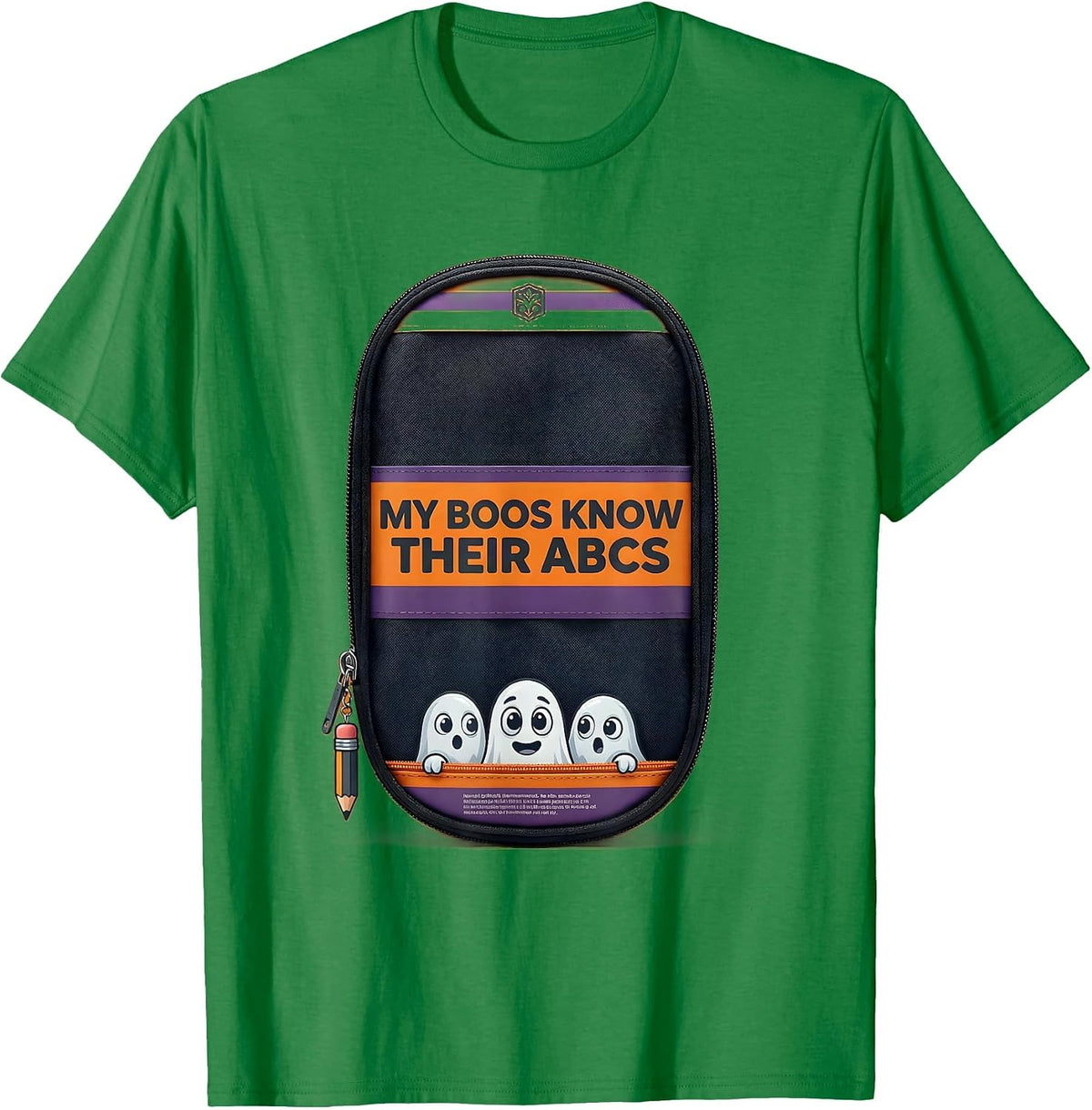 Men's My Boos Know Their ABCs Funny Teacher Ghost Halloween T-Shirt - Kelly Green