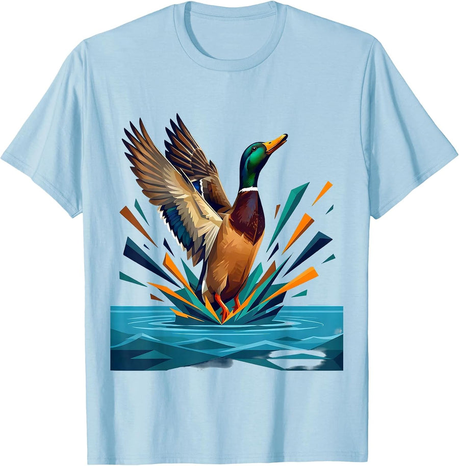 Men's Mallard Duck Bursting Through Water Splash T-Shirt - Baby Blue