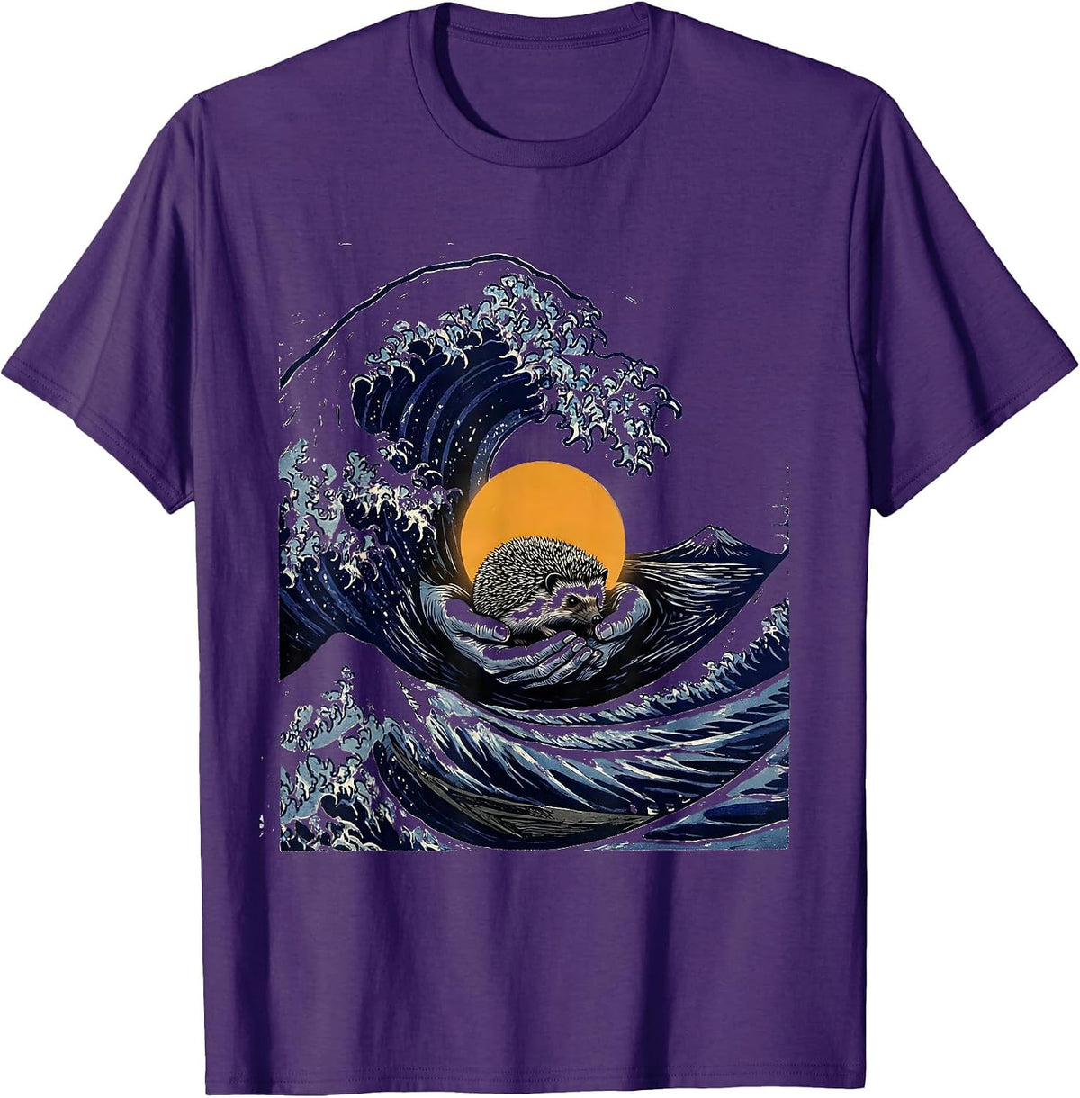 Men's Wave Hedgehog Japanese Art Animal Humor T-Shirt - Purple
