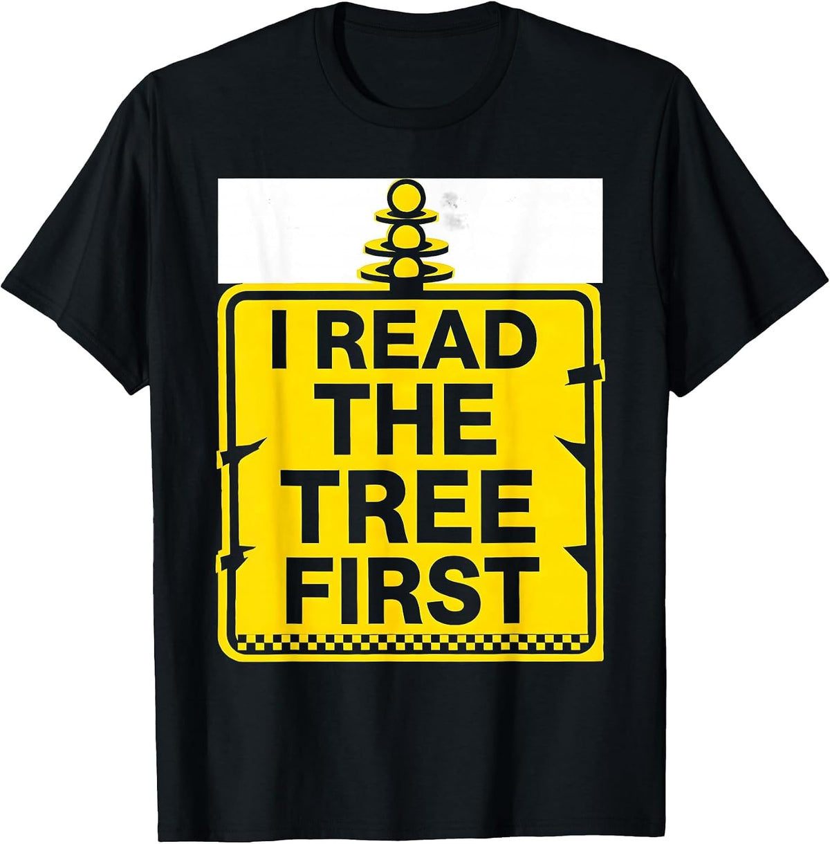 Men's I Read The Tree First Stencil Graphic Drag Racing Checkered T-Shirt - Black