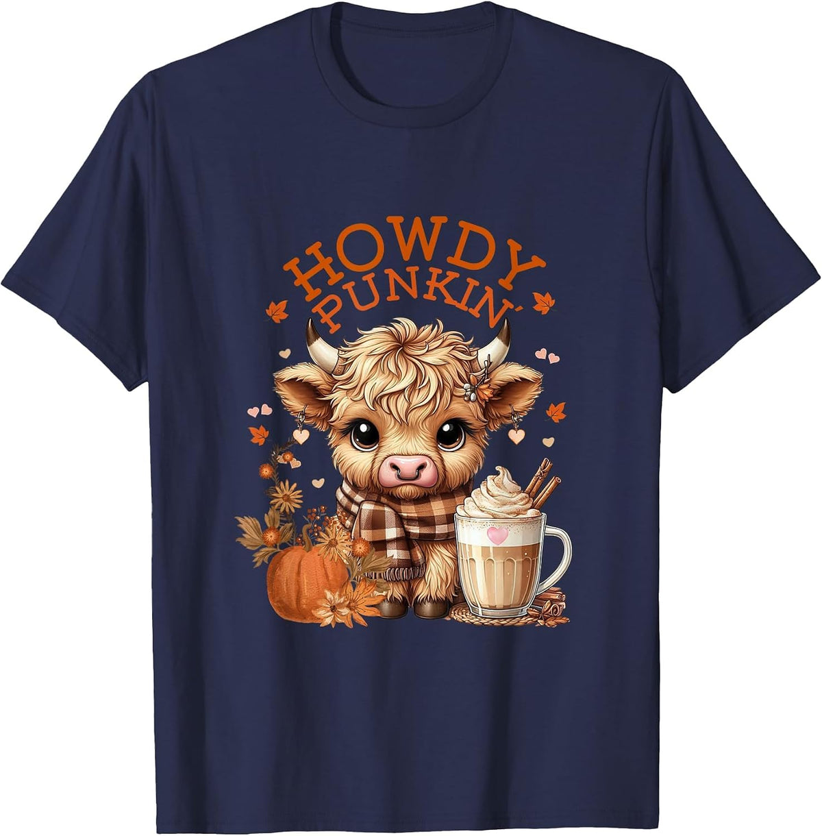 Highland Cow, Cute and Cozy Ready for Fall Fun! T-Shirt - Navy Blue