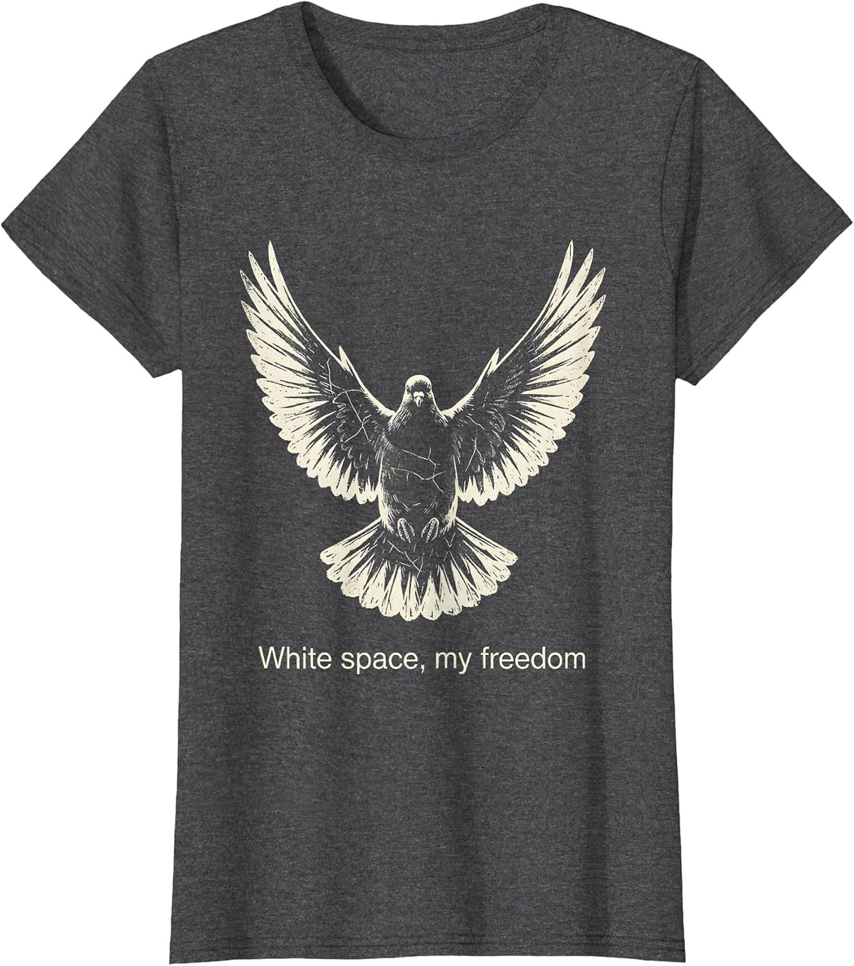 Women's White Space My Freedom Minimalist Design T-Shirt - Dark Heather Grey