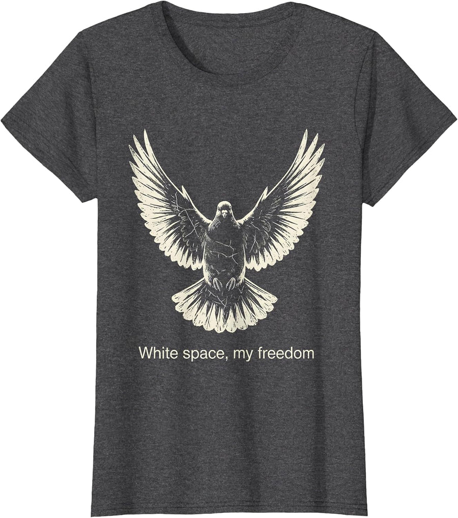 Women's White Space My Freedom Minimalist Design T-Shirt - Dark Heather Grey