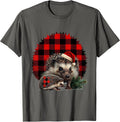 Buffalo Check Hedgehog Family Christmas Pajamas Gift T-Shirt - Asphalt Grey