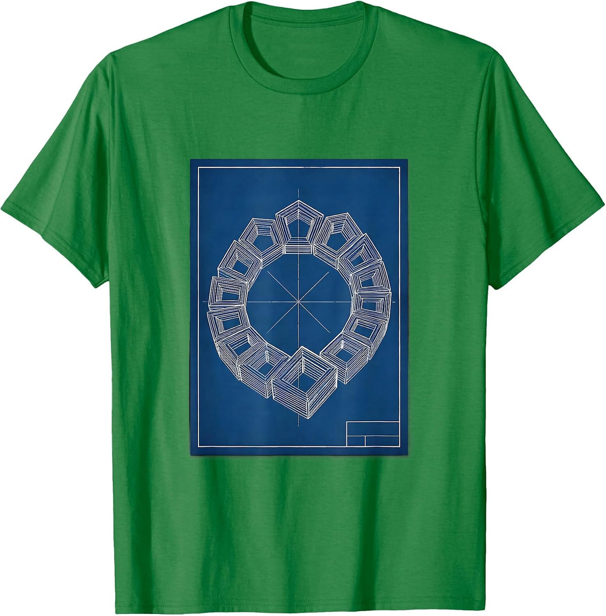 Men's Blueprint Fibonacci Spiral Sacred Geometry Math Enthusiast T-Shirt - Kelly Green
