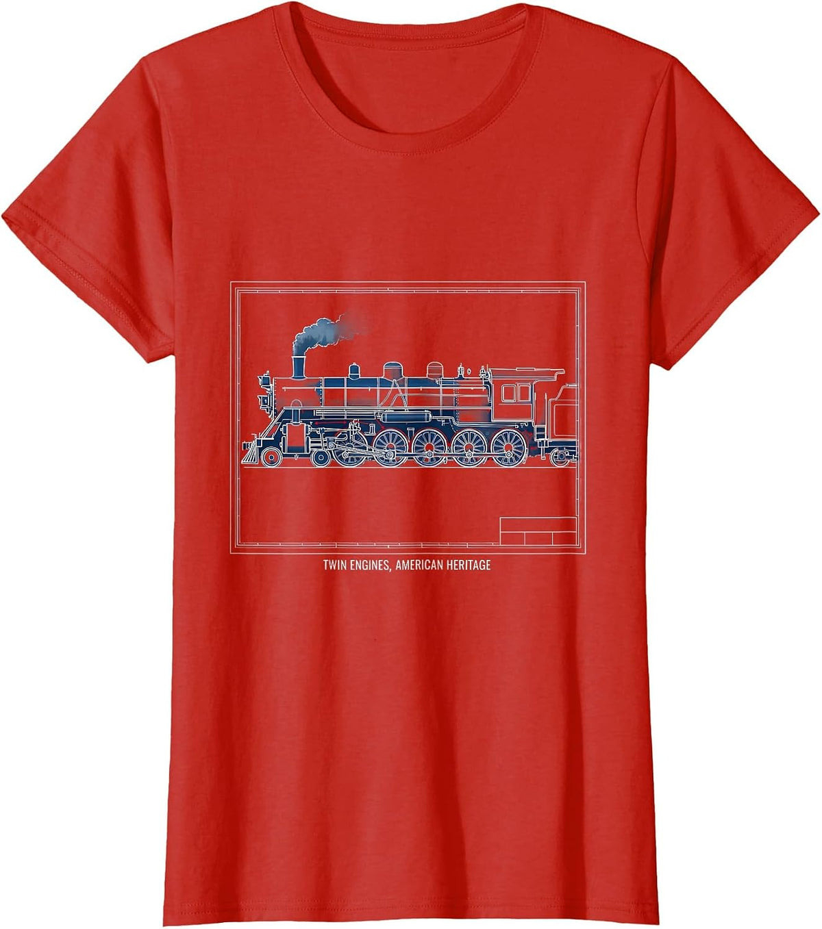 Women's Twin Engines, American Heritage Steam Locomotive Enthusiast T-Shirt - Red