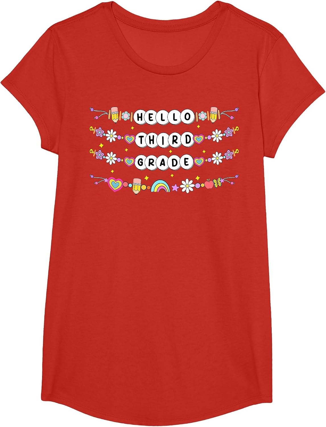 Hello Third Grade Friendship Bracelets Back to School Kids T-Shirt - Girls Red