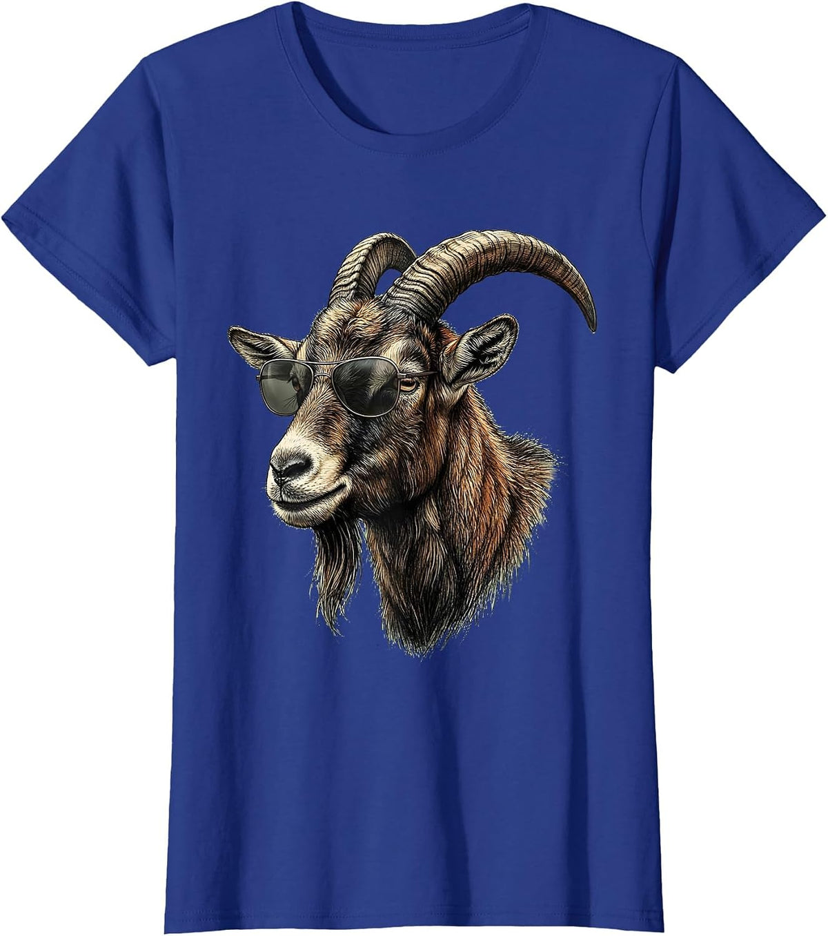 Women's Goat with Sunglasses Cool Animal Humor Novelty T-Shirt - Royal Blue