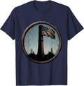 American Flag Smokestack Patriotic Graphic Design T-Shirt - Navy Blue