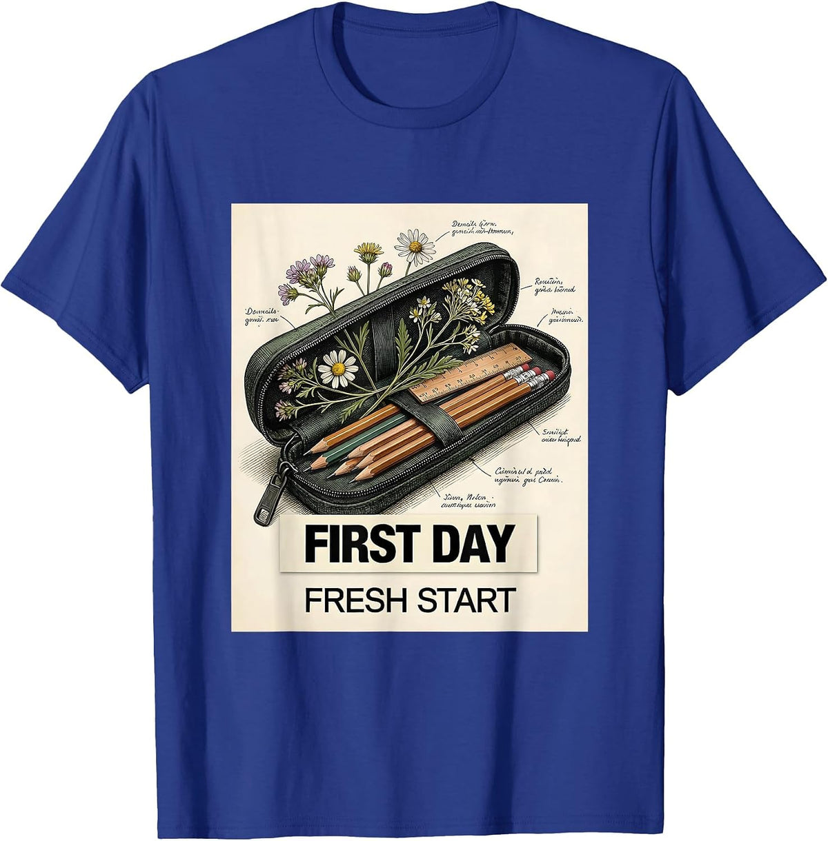 First Day Fresh Start Back to School Girls Design T-Shirt - Royal Blue