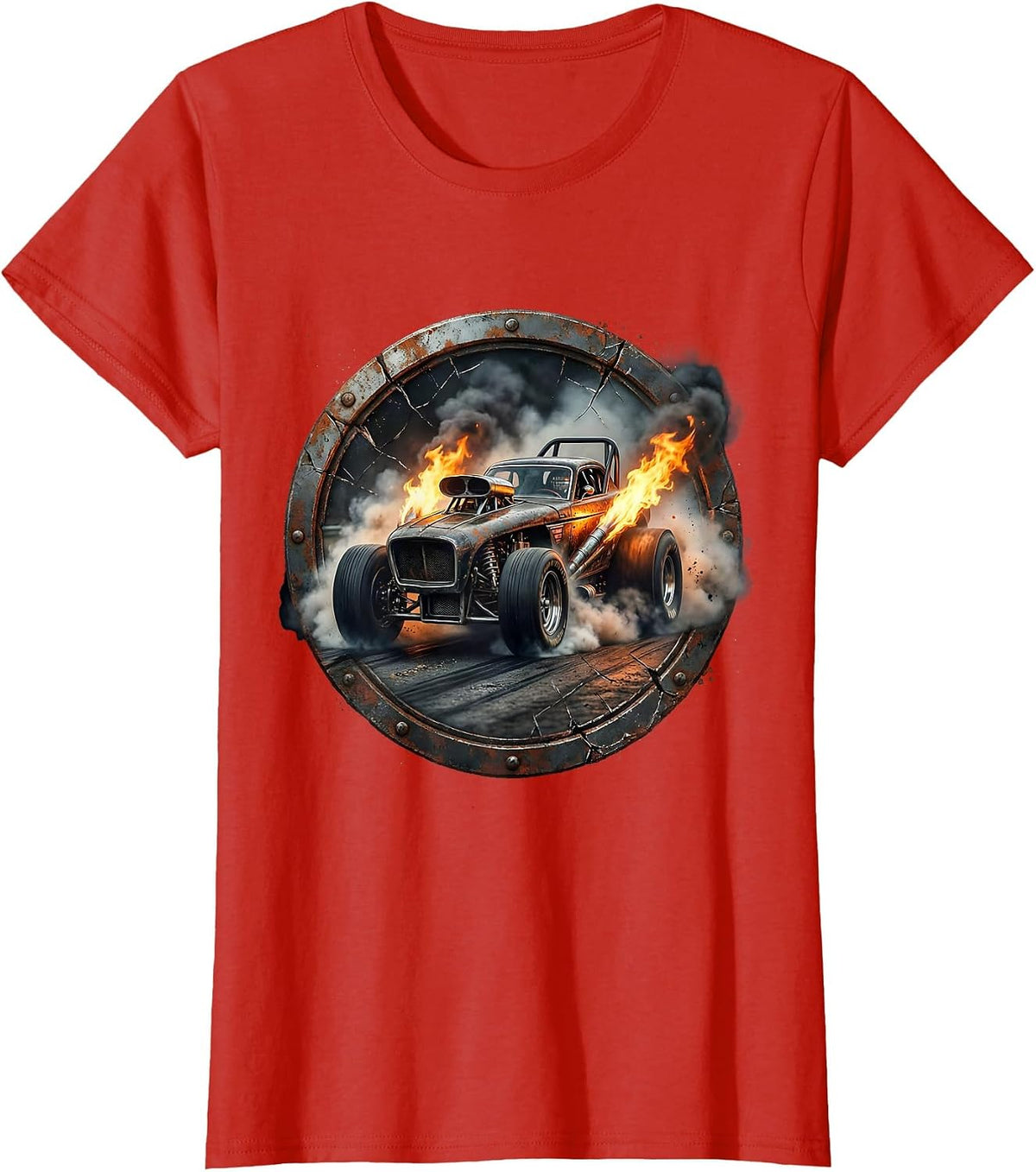 Dragster Launch Flames Racing Graphic T-Shirt - Red