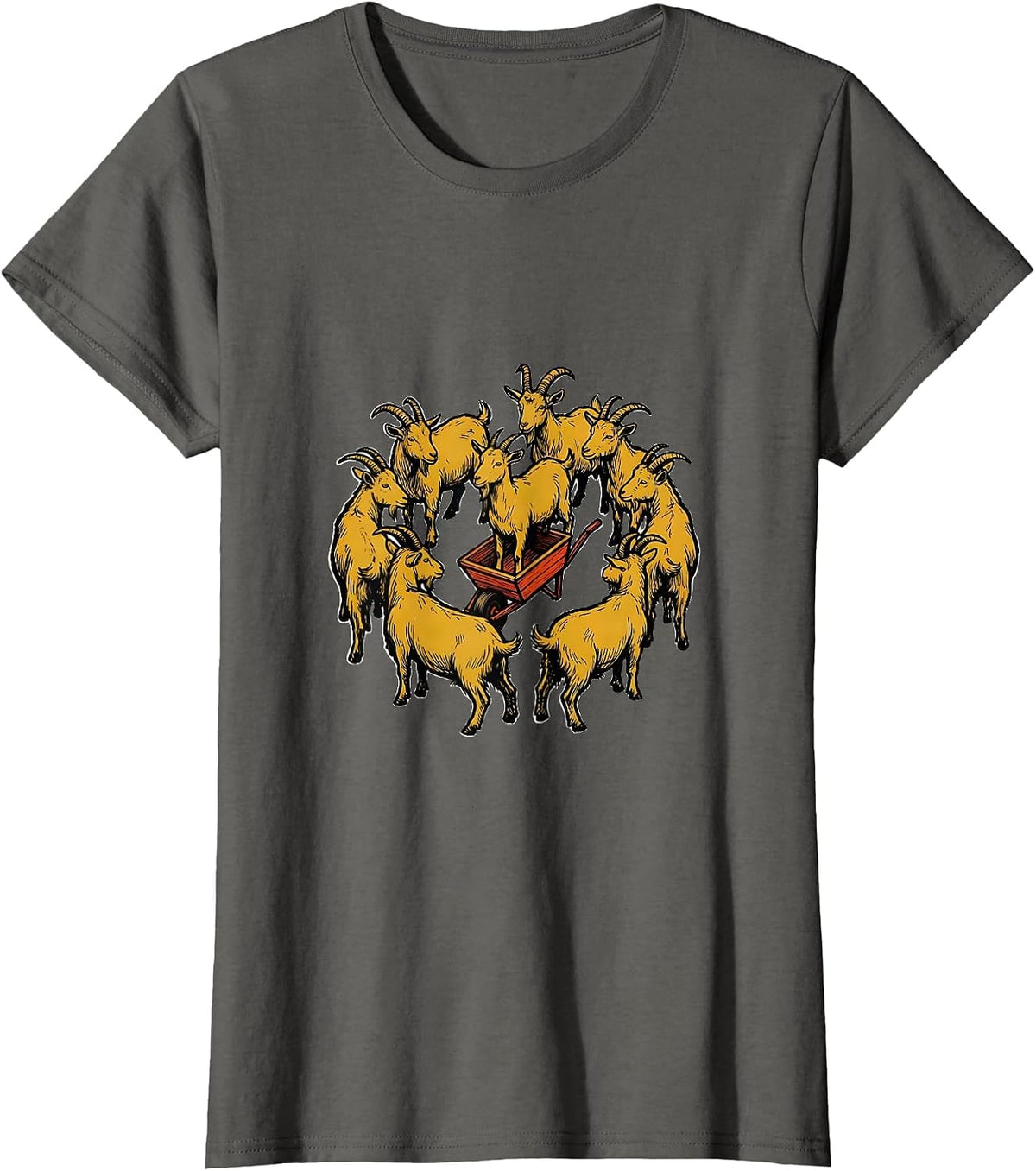Women's Seven Goats Wheelbarrow Funny Farm Animal Lover Gift T-Shirt - Asphalt Grey