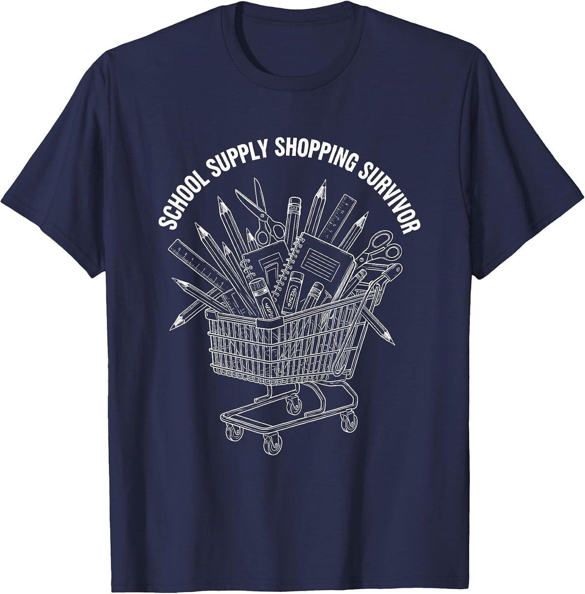 School Supply Shopping Survivor First Day Design T-Shirt - Navy Blue