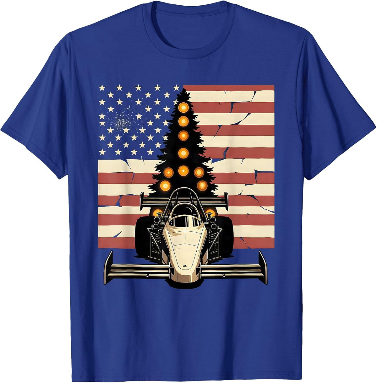 Men's Drag Strip Starting Gate American Flag Racing Enthusiast T-Shirt - Royal Blue