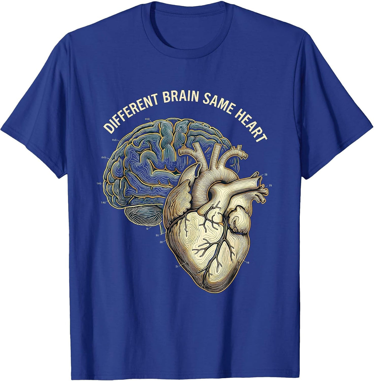 Different Brain Same Heart Autism Awareness Design T-Shirt - Royal Blue